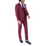 Ike 3-Piece Slim Fit Suit // Burgundy (US: 44R)