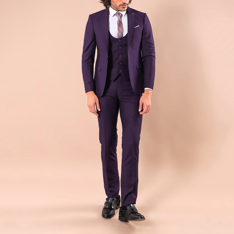 Leonard 3-Piece Slim-Fit Suit // Purple (Euro: 44)