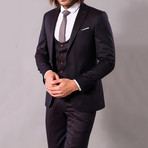 JC 3-Piece Slim-Fit Suit // Charcoal + Burgundy Buttons (US: 44R)