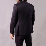 JC 3-Piece Slim-Fit Suit // Charcoal + Burgundy Buttons (US: 46R)