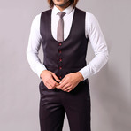 JC 3-Piece Slim-Fit Suit // Charcoal + Burgundy Buttons (US: 36R)