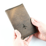 Walter Embossed Plane Icon Passport Case // Dark Brown