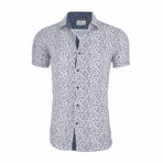 Dorian Short-Sleeve Casual Button Down Shirt // White + Navy (3XL)