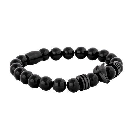 Obsidian Beaded Bracelet // Matte Black + Black (7.08"L)