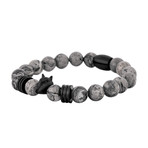 Obsidian Beaded Bracelet // Matte Black + Gray (7.08"L)