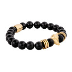 Obsidian Beaded Bracelet // Gold + Black Smooth (7.08"L)
