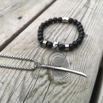 Obsidian Beaded Bracelet // Silver + Black (7.08"L)