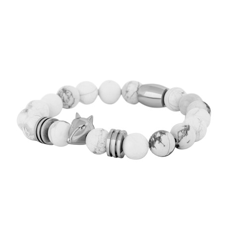 Obsidian Beaded Bracelet // Silver + White (7.08"L)