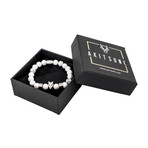 Obsidian Beaded Bracelet // Silver + White (7.08"L)