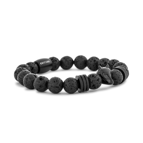 Obsidian Beaded Bracelet // Black + Black Lava (7.08"L)