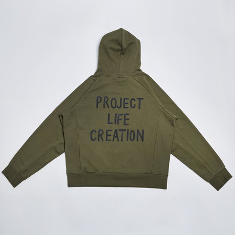 Back Hand Printed Hoodie // Khaki (S)