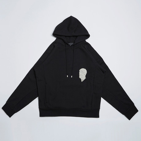Small Face Embroidery Hoodie // Black (S)