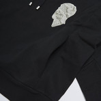 Small Face Embroidery Hoodie // Black (XL)