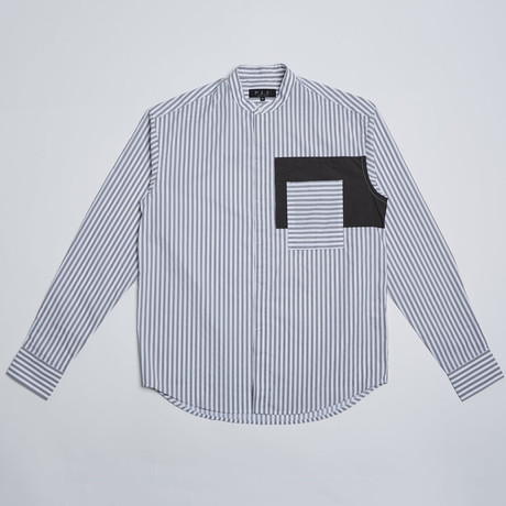 No Collar Stripe Shirt // Striped Gray (S)