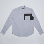 No Collar Stripe Shirt // Striped Gray (S)