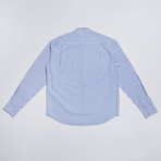 No Collar Stripe Shirt // Striped Blue (L)