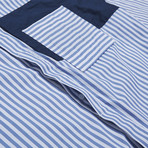 No Collar Stripe Shirt // Striped Blue (L)