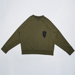 Small Face Embroidery Sweatshirt // Khaki (S)