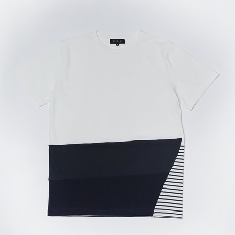 Stripe Half Contrast T-Shirt // White (S)