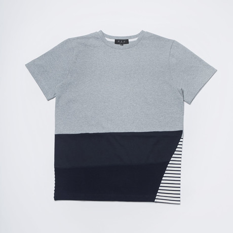 Stripe Half Contrast T-Shirt // Gray (S)