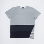 Stripe Half Contrast T-Shirt // Gray (S)