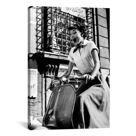 Audrey Hepburn Roman Holiday Riding Vespa // Movie Star News (18"W x 26"H x 0.75"D)