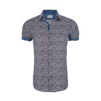 Andrew Short-Sleeve Button-Up Shirt // Blue + Red (XS)