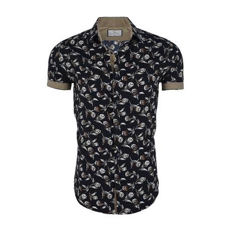 Isaac Short-Sleeve Button-Up Shirt // Navy + Olive (XS)