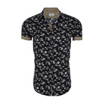 Isaac Short-Sleeve Button-Up Shirt // Navy + Olive (L)