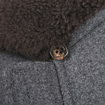 Dwalin Shearling Fur Collar Leather + Wool Jacket // Brown + Gray (XS)