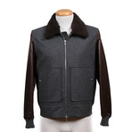 Dwalin Shearling Fur Collar Leather + Wool Jacket // Brown + Gray (M)