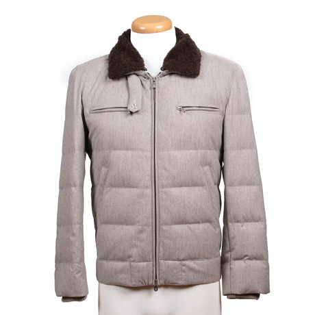 Shearling Fur Collar Wool Jacket // Gray (XS)
