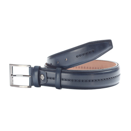 Patterned Leather Belt // Dark Blue (110 cm // 44" Waist)