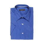 Slim Fit Short-Sleeve Plaid Shirt // Blue (S)