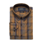 Checkered Pocket Button Down Shirt // Brown + Blue (S)