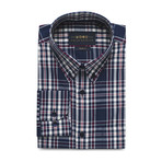 Checkered Pocket Button Down Shirt // Dark Blue + Cream + Red Check (2XL)
