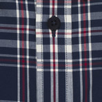 Checkered Pocket Button Down Shirt // Dark Blue + Cream + Red Check (L)