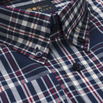 Checkered Pocket Button Down Shirt // Dark Blue + Cream + Red Check (M)