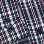 Checkered Pocket Button Down Shirt // Dark Blue + Cream + Red Check (XL)