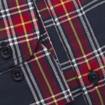 Checkered Pocket Button-Up Shirt // Red + Navy (M)