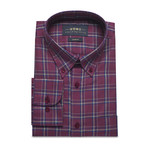 Checkered Pocket Button Down Shirt // Burgundy + Gray (L)