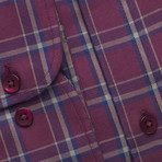 Checkered Pocket Button Down Shirt // Burgundy + Gray (S)
