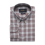 Checkered Pocket Button-Up Shirt // Light Gray + Maroon (XL)