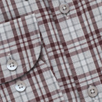 Checkered Pocket Button-Up Shirt // Light Gray + Maroon (2XL)