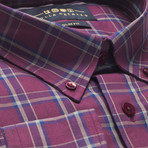 Checkered Pocket Button Down Shirt // Burgundy + Gray (L)