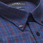 Checkered Pocket Button-Up Shirt // Blue + Red (L)