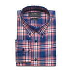 Checkered Pocket Button Down Shirt // Blue + Pink (L)