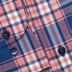 Checkered Pocket Button Down Shirt // Blue + Pink (M)