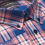 Checkered Pocket Button Down Shirt // Blue + Pink (L)