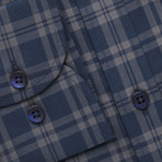 Checkered Pocket Button Down Shirt // Dark Blue + Gray Check (M)